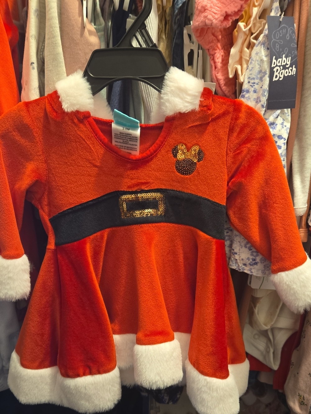 Disney Red Santa-Style Dress with White Fur and Gold Sequin Accents